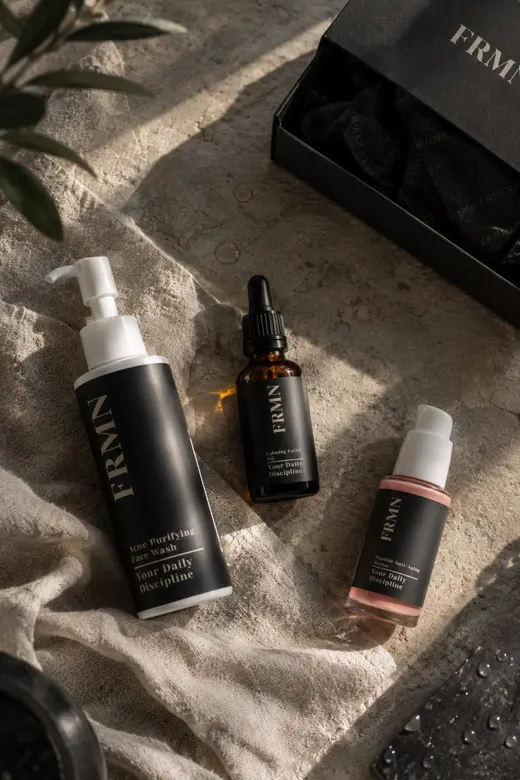 FRMN skincare set: face wash, facial oil and serum